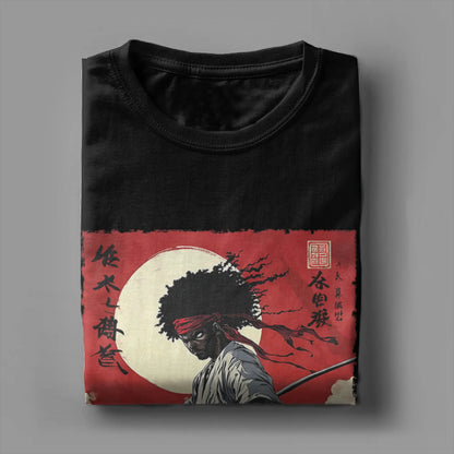 I.L.F.A: Afro Samurai Inspired Japanese Bushido Warrior T-Shirt for Men Round Collar Short Sleeve Tees Plus Size Tops