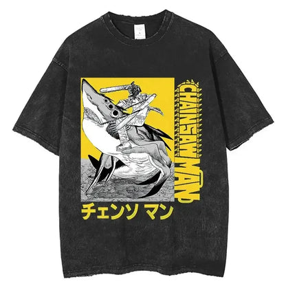 Chainsaw Man: Shark Slayer T-shirt Anime Shirt Vintage Men's T-shirt Pure Cotton Leisure Sports Harajuku Summer New 2025