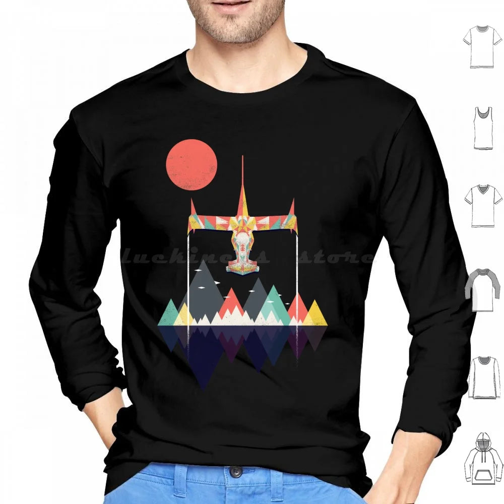 Cowboy Bebop: Swordfish Sunset Hoodie cotton Long Sleeve Sunset Geometric Space Mountains Swordfish Spike Colorful