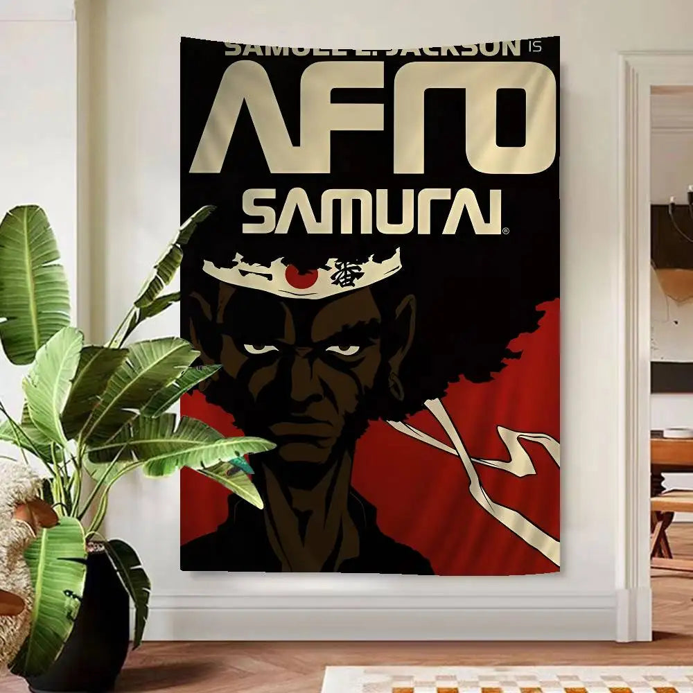 Afro Samurai:  Anime Tapestry Hippie Flower Wall Carpets Dorm Decor Cheap Hippie Wall Hanging