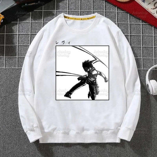 Anime Attack On Titan: Hoodies Autumn Hooded Sweatshirt Levi Ackerman Eye Men Hip Hop Hoodie Classic Hoody Pullover Tops white