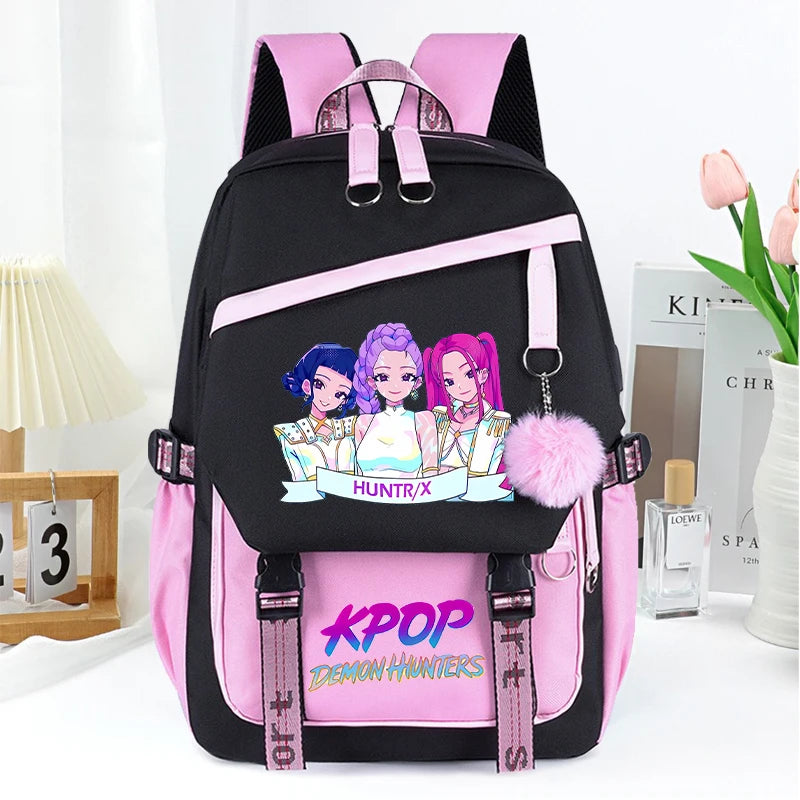 KPop Demon Hunters Fashion Backpack for Boys Girls Anime Cartoon Schoolbag Students Large Capacity Book Stationery Storage Bag