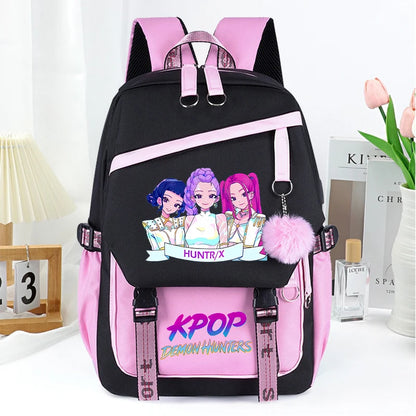 KPop Demon Hunters Fashion Backpack for Boys Girls Anime Cartoon Schoolbag Students Large Capacity Book Stationery Storage Bag