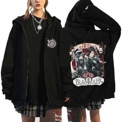 Anime Black Butler Michaelis Sebastian Phantomhive Ciel Print Hooded Men Women Hoodies Casual Sweatshirt Harajuku Zipper Jacket