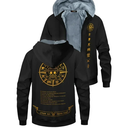 One Piece: Velvet Thick Warm Winter Oversized Hoodie Coat Zip Up Sweatshirt Winter Top Plus Size Coat Plush Jacket