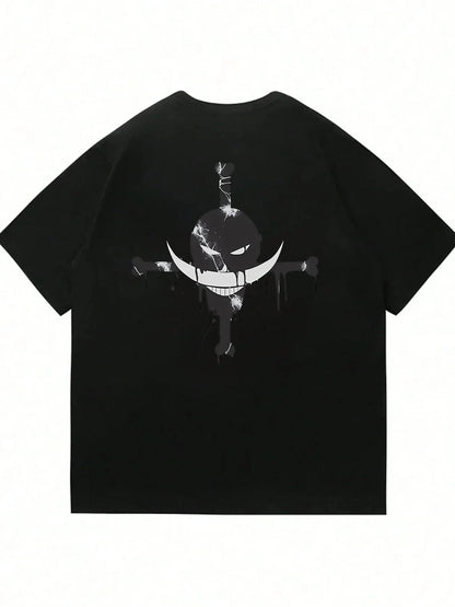 One Piece: Men's Fashion Portgas D. Ace Anime Print T-Shirt, Summer Trend, 100% Cotton, Casual Loose Short Sleeve