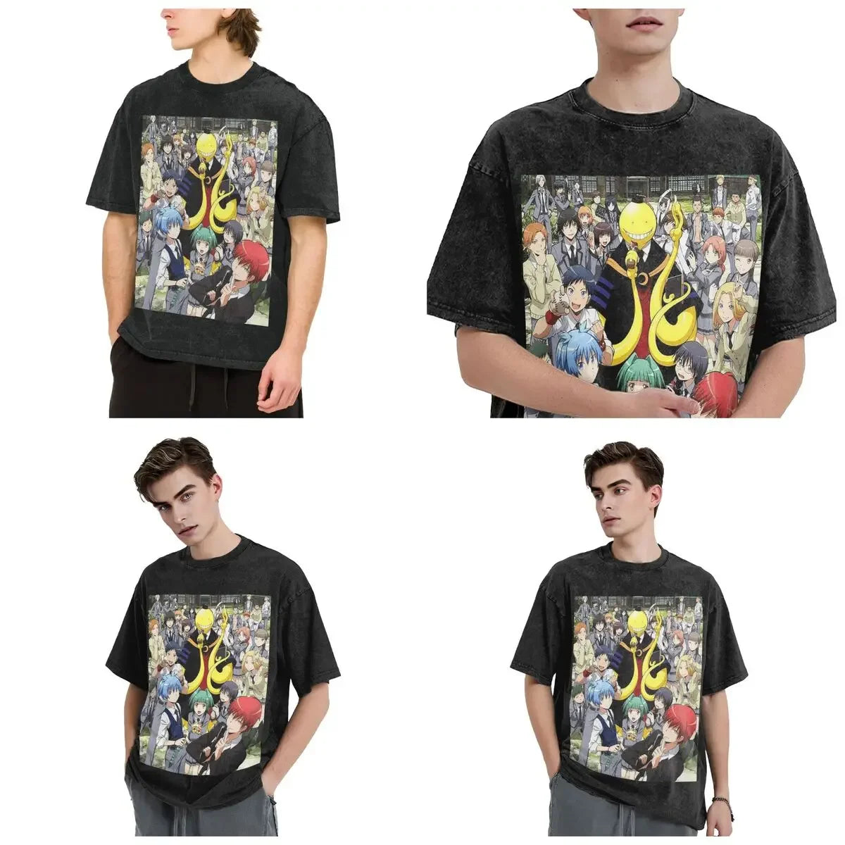 Assassination Classroom: Octopus Koro Sensei Hip Hop Short Sleeve T-Shirts Washed Tops Tees Streetwear T Shirt Printed