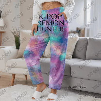 2025 Movie KPop Demon Hunters Huntrix Cartoon Print Couples Pajamas Pants For Women Men Autumn Winter Casual Fashion Long Pants
