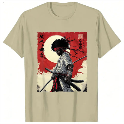 I.L.F.A: Afro Samurai Inspired Japanese Bushido Warrior T-Shirt for Men Round Collar Short Sleeve Tees Plus Size Tops