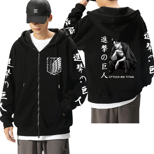 Attack On Titan: Levi Graphic Printed Hooded Plus Size Sweatshirt Harajuku Unisex Zipper Jacket