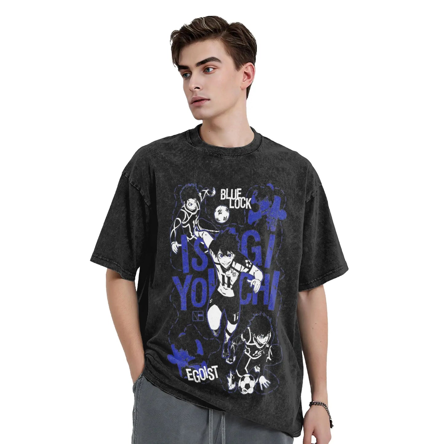 Blue Lock: ISAGI YOICHI T Shirt Printed Cotton Washed  Retro T-Shirts