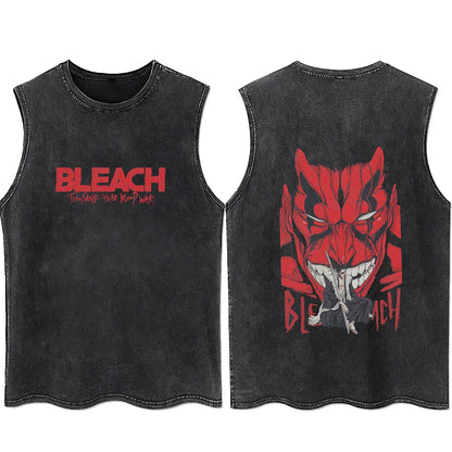 Bleach: Anime Tshirts Men Women Bleach Zaraki Kenpachi Printed Acid T-Shirt Cotton Graphic Punk Harajuku Tees Men's Clothing
