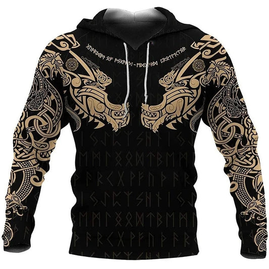 I.L.F.A. - Mens Hoodies Vikings eagle Tattoo Fashion Animal pattern 3D Printed Style Casual Harajuku Hip Hop Pullover Oversized Sudaderas