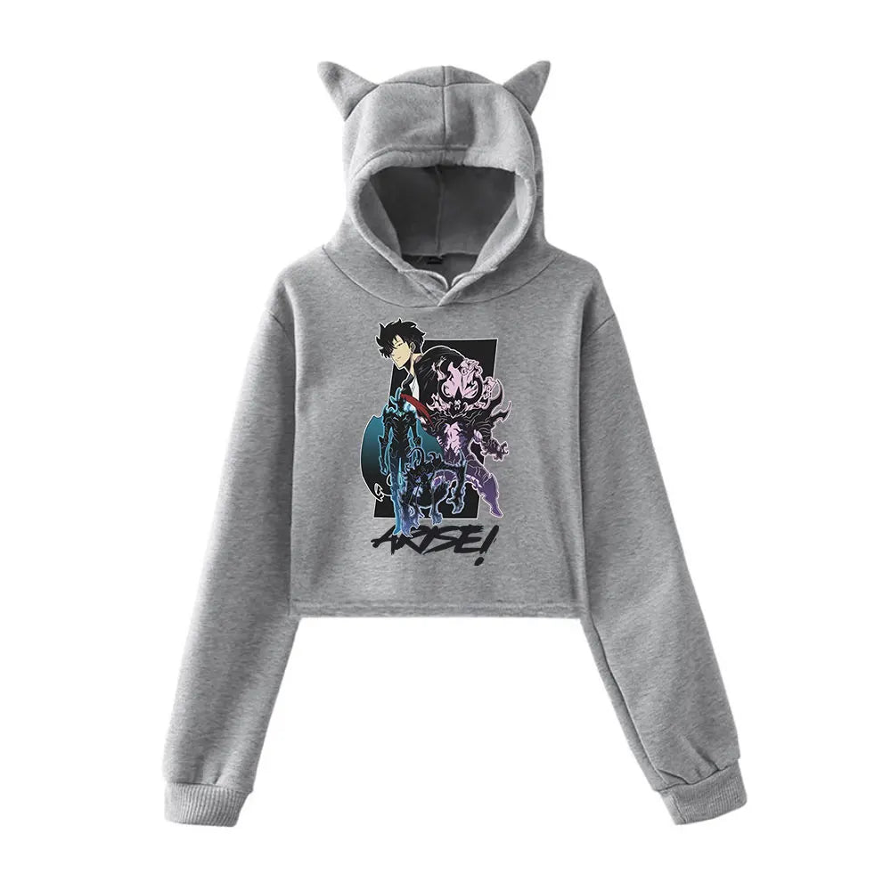Solo Leveling: Vintage 90s Streetwear logo Hoodie Merch Hoodies Sweatshirts for Girls Cat Ear Crop Sports Pullover Fashion