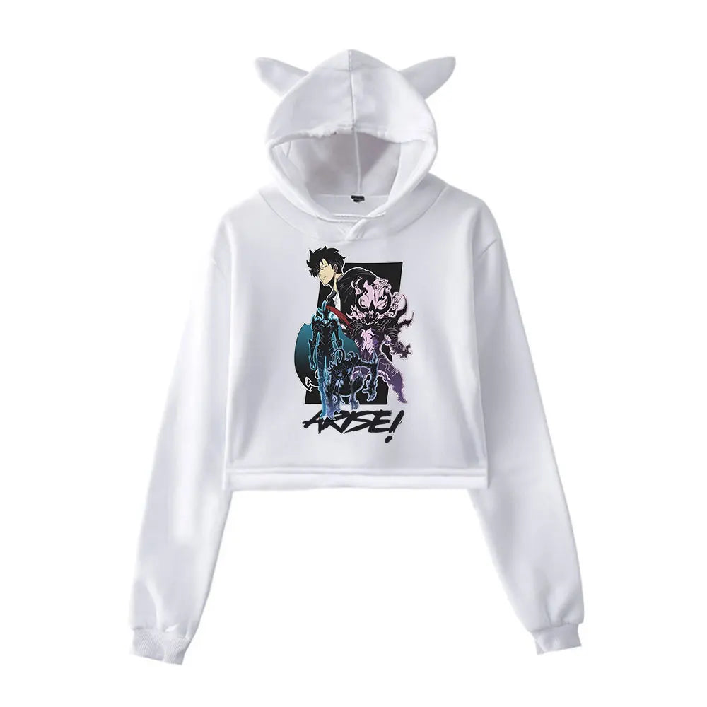 Solo Leveling: Vintage 90s Streetwear logo Hoodie Merch Hoodies Sweatshirts for Girls Cat Ear Crop Sports Pullover Fashion