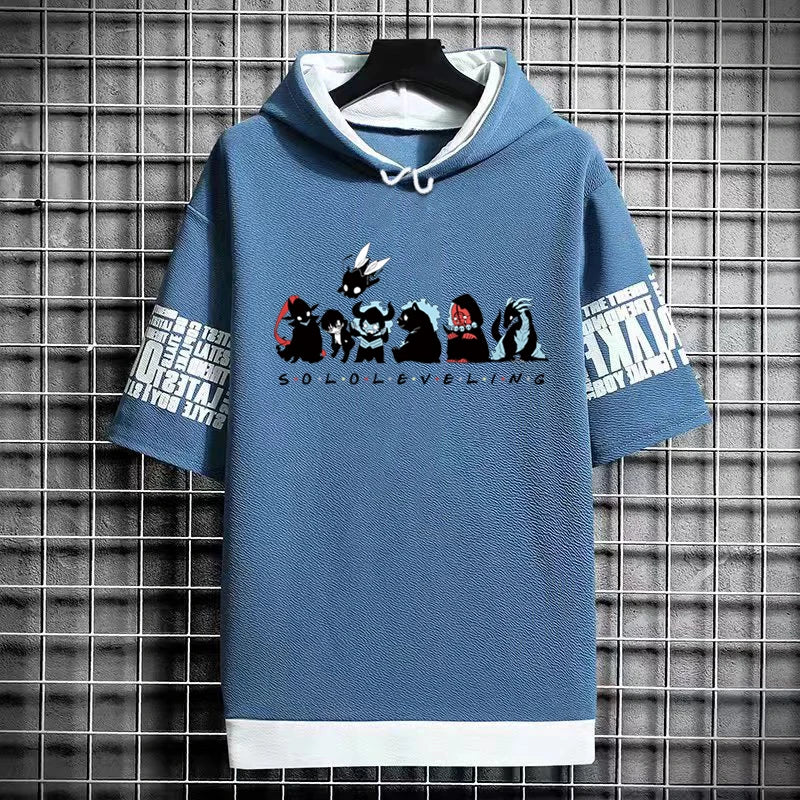 Solo Leveling :T-Shirt Hoodies New Anime Manga Black Shirt Tee Korean Fashion Short Sleeve Tops Graphic T Shirts Men's Clothing