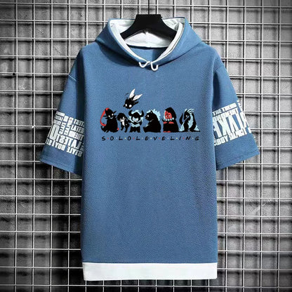 Solo Leveling :T-Shirt Hoodies New Anime Manga Black Shirt Tee Korean Fashion Short Sleeve Tops Graphic T Shirts Men's Clothing