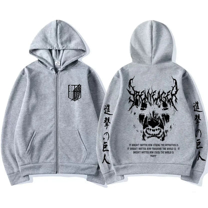 Attack on Titan:  Eren Jaeger Merch Zipper Hoodie Men Women Casual Oversized Zip Up Jacket Cartoon Manga Cosplay Streetwear