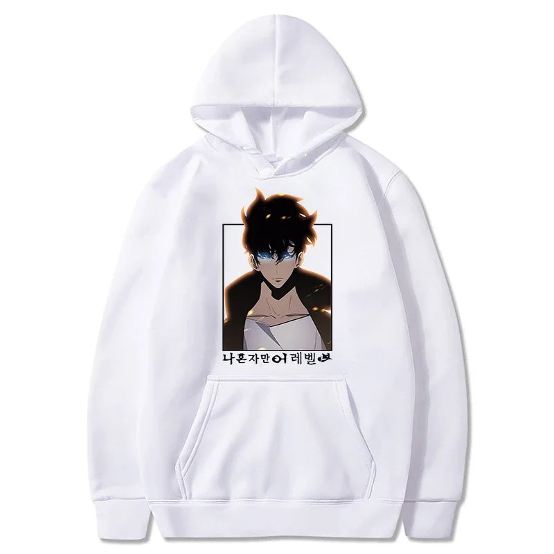 Solo Leveling: Hoodie Sung Jin Woo Printed Hooded Streetwears Winter Warm Fleece Sweatshirt Plus Size Pullover