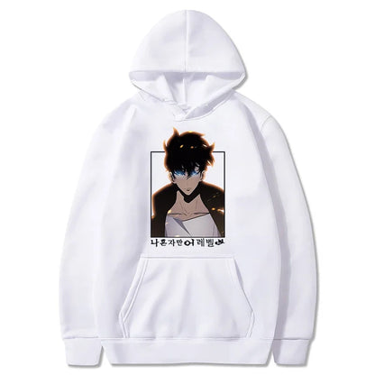 Solo Leveling: Hoodie Sung Jin Woo Printed Hooded Streetwears Winter Warm Fleece Sweatshirt Plus Size Pullover