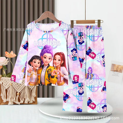 KPop Demon Hunter: New Spring Pijamas Long Sleeve Print Cartoon Hunter Pajamas Set Kids Boys Girls Sleepwear Nightwear Homewear Clothes Set