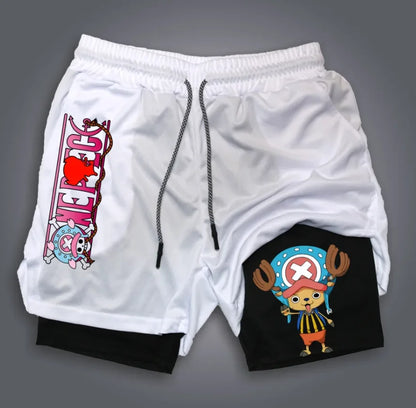 One Piece: official character printed shorts, retro Y2K anime beach shorts, quick-drying fabric, fitness and jogging