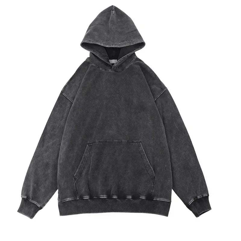 Anime Hoodies Men Women Gothic Manga Hooded Pullover Acid Wash Cotton Casual Sweatshirts Vintage Streetwear Men's Clothing
