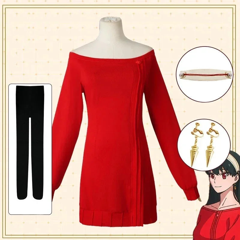 Spy x Family: Yor Forger Cosplay Long Red Knitting Sweater Costume Anime Spy family Women's Wear