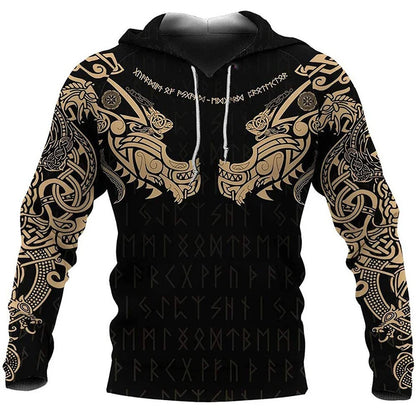 I.L.F.A. - Mens Hoodies Vikings eagle Tattoo Fashion Animal pattern 3D Printed Style Casual Harajuku Hip Hop Pullover Oversized Sudaderas