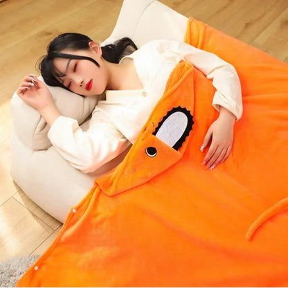 Chainsaw Man: Pochita Blanket Shawl Cute Women Pajamas Kawaii Chainsaw Man Cosplay Costume Adult Plaid Blanket Flannel Homewear