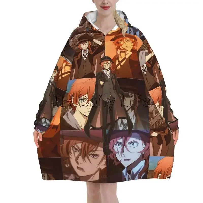 Bungo Stray Dogs: Nakajima Atsushi TV Series Chuuya Nakahara Wearable Blanket Oversized Hoodie Blanket Warm Pullover Sweatshirt