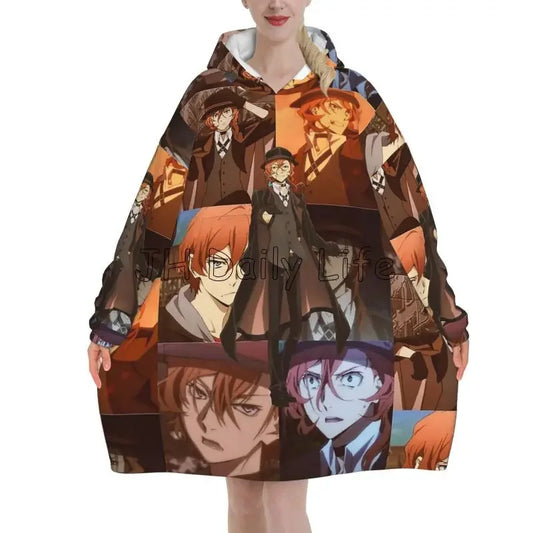 Bungo Stray Dogs: Nakajima Atsushi TV Series Chuuya Nakahara Wearable Blanket Oversized Hoodie Blanket Warm Pullover Sweatshirt
