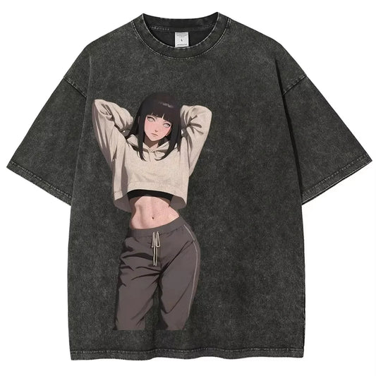 Naruto: Hinata Hyuga T Shirt Waifu Vintage Acid Wash Streetwear  Retro Anime Graphic Cotton Men Tees Top Clothing