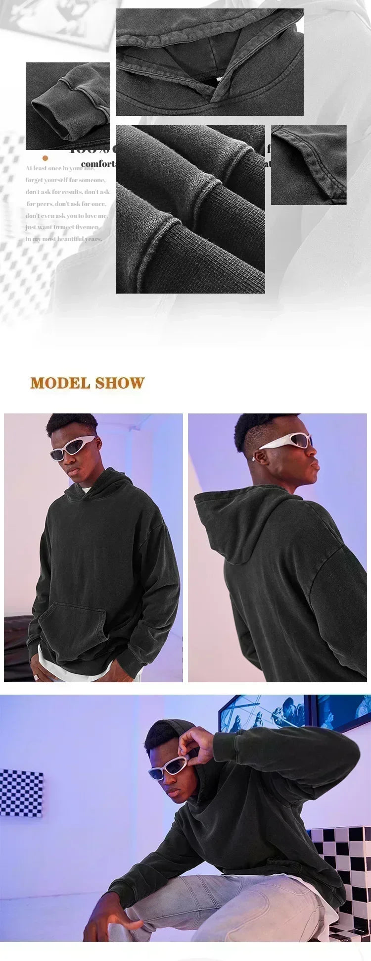 Anime Hoodies Men Women Gothic Manga Hooded Pullover Acid Wash Cotton Casual Sweatshirts Vintage Streetwear Men's Clothing