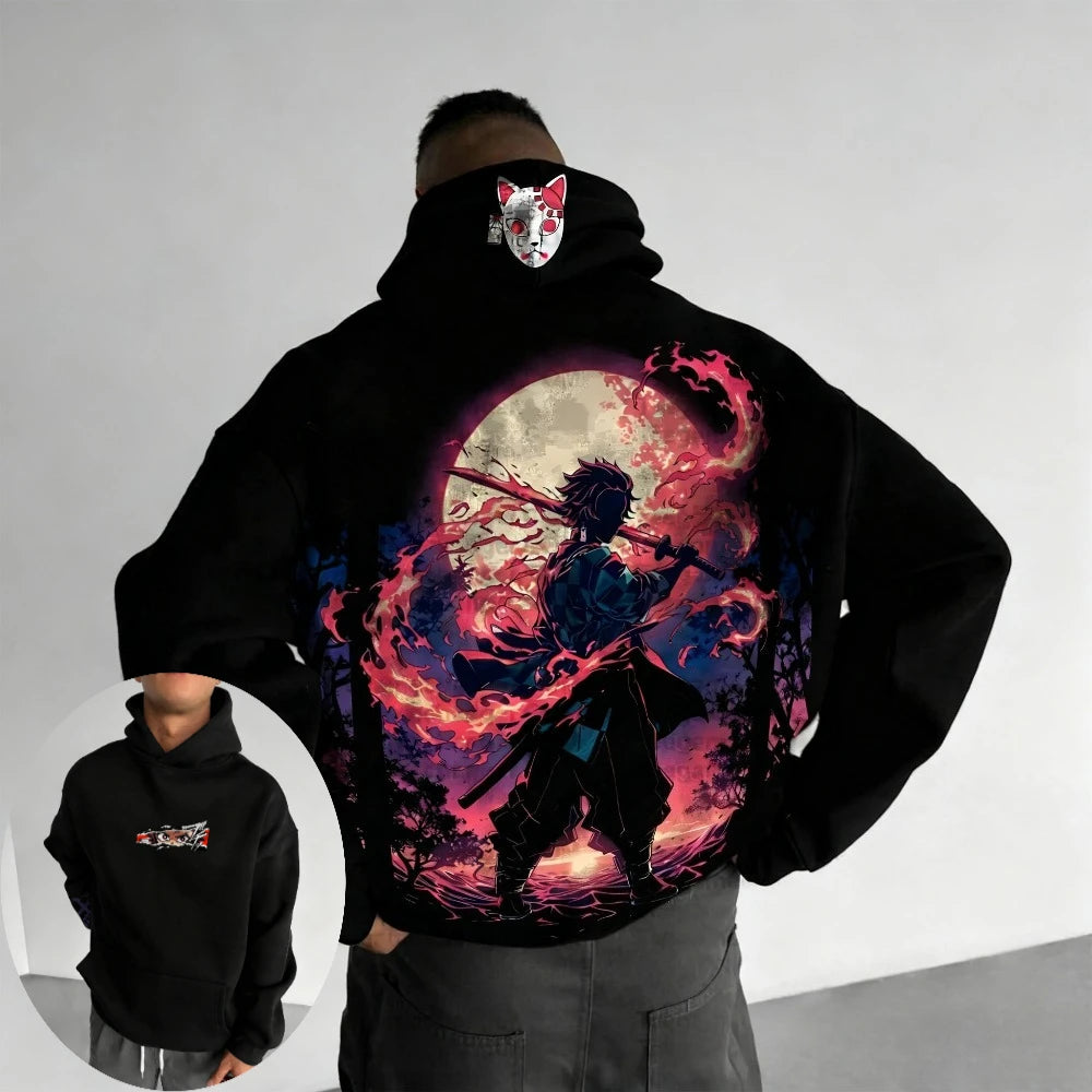 Demon Slayer: Men's Hoodie Sweatshirt Kamado Tanjirou Anime Spring Autumn and Winter Boy Warm Long-sleeved Parent-child Outfit