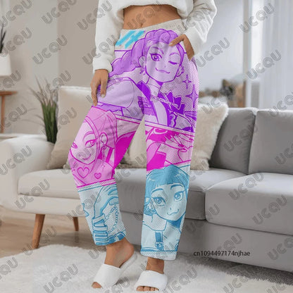 2025 Movie KPop Demon Hunters Huntrix Cartoon Print Couples Pajamas Pants For Women Men Autumn Winter Casual Fashion Long Pants