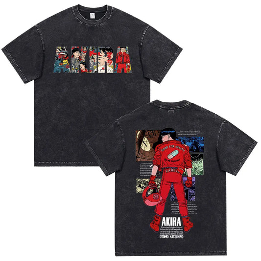 Akira: Washed Vintage T Shirt Science Fiction Cartoon Movie Shotaro Kaneda T-shirt Cotton Casual T-shirt