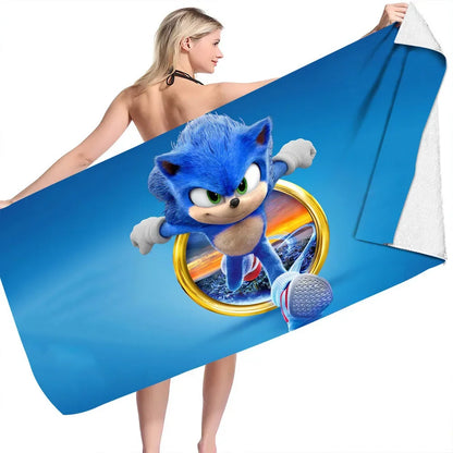 Sonic the Hedgehog: Beach Towel Beach Towel Quick Dry Absorbent Towel Fitness Bath Towel Adult Kids Holiday Gifts