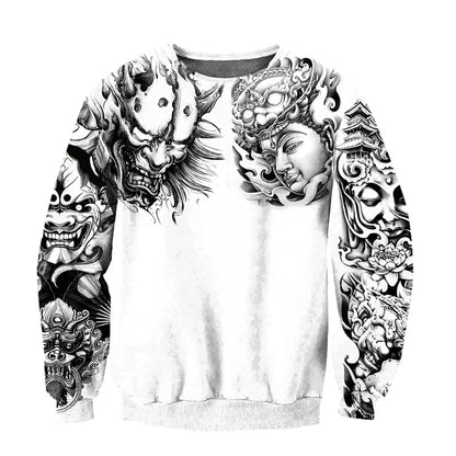 I.L.F.A.: Japanese Mythology Mask Printed Sweatshirt Men's Clothes Harajuku Street Pullover Top 3D Printed Mysterious Culture Sweatshirts
