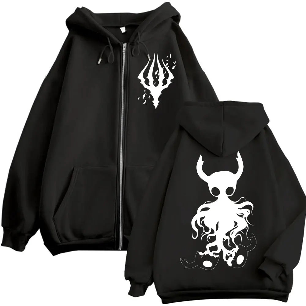 Hollow Knight: Game Graphic Zipper Hoodies Gothic Vintage Zip Up Hooded Sweatshirts Men Women Fashion Casual Pullovers