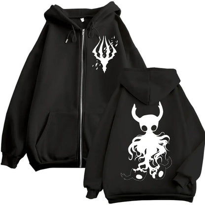 Hollow Knight: Game Graphic Zipper Hoodies Gothic Vintage Zip Up Hooded Sweatshirts Men Women Fashion Casual Pullovers