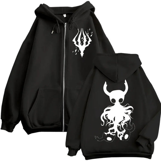 Hollow Knight: Game Graphic Zipper Hoodies Gothic Vintage Zip Up Hooded Sweatshirts Men Women Fashion Casual Pullovers