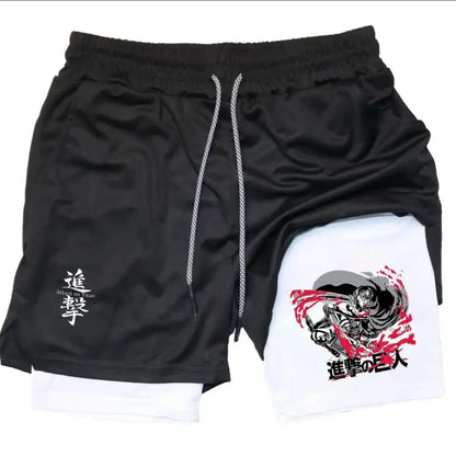 Attack on Titan:  Collection Sport Shorts - Anime Character Print with Adjustable Drawstring & Wing Emblem