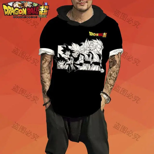 Dragon Ball: T-shirt Men Trend Z GOKU Men's Hooded Essentials 3XL Tops Fashion High Quality Harajuku Style Z Short Sleeve 2025