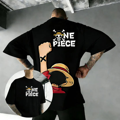One Piece: Luffy Unisex Pure Cotton T-shirt 2026 Summer Hot Anime Print American Loose Casual Parent-child Short Sleeved Top