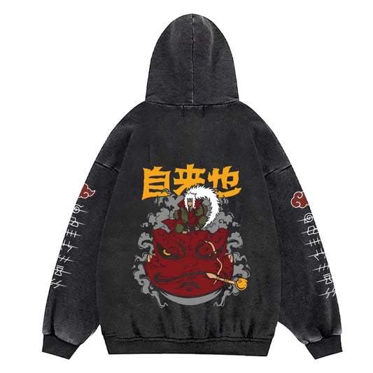 Anime Hoodies Men Women Gothic Manga Hooded Pullover Acid Wash Cotton Casual Sweatshirts Vintage Streetwear Men's Clothing