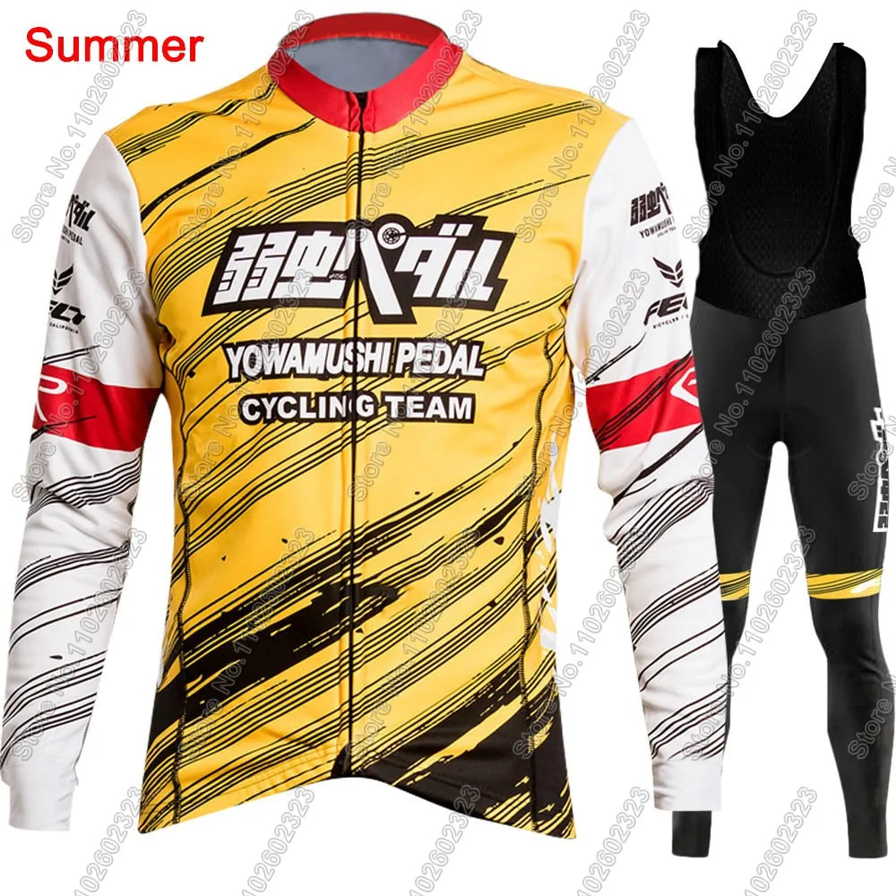 YOWAMUSHI PEDAL:Cycling Jersey 2025 Set Team Long Sleeve Cycling Clothing Bike Thermal Jacket Suit Pants Bib MTB Ropa Maillot