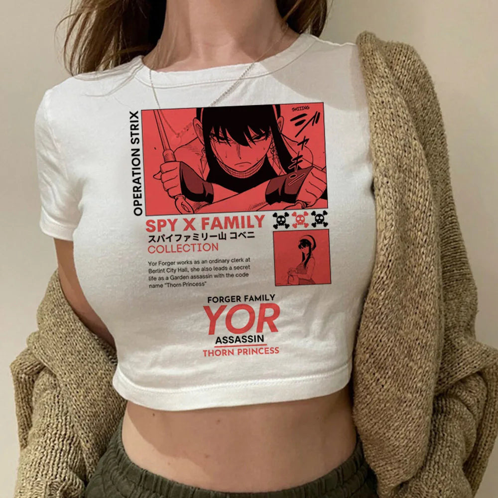 Spy x Family: Anya crop top recortado gyaru 2025 lindo Hada Slim Fit lindo Grunge niñas camisetas