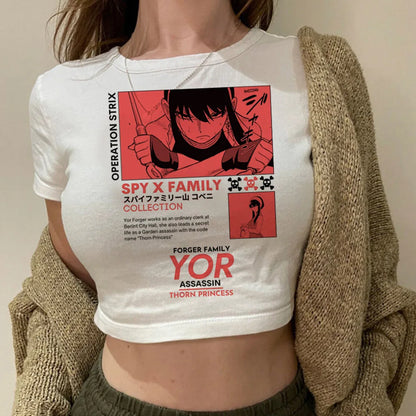 Spy x Family: Anya crop top recortado gyaru 2025 lindo Hada Slim Fit lindo Grunge niñas camisetas