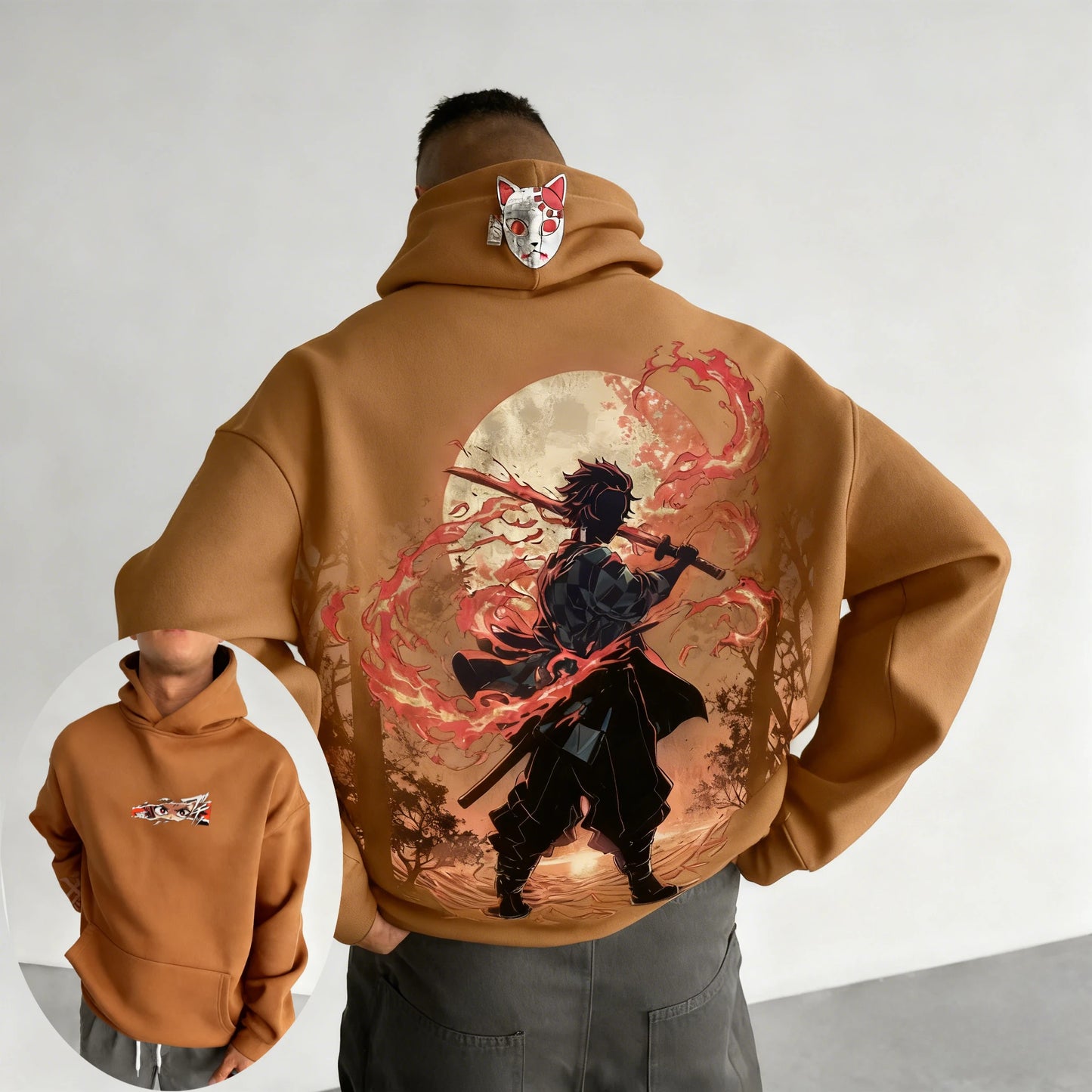 Demon Slayer: Men's Hoodie Sweatshirt Kamado Tanjirou Anime Spring Autumn and Winter Boy Warm Long-sleeved Parent-child Outfit